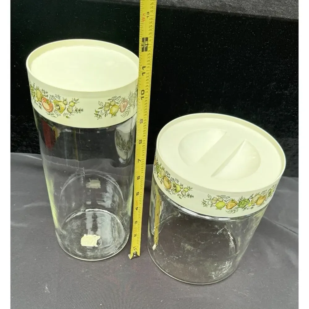 Two Vintage Pyrex Spice of Life Glass Store N See Stackable Storage Canisters